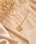 Gold Double Swan Heart Pendant Necklace