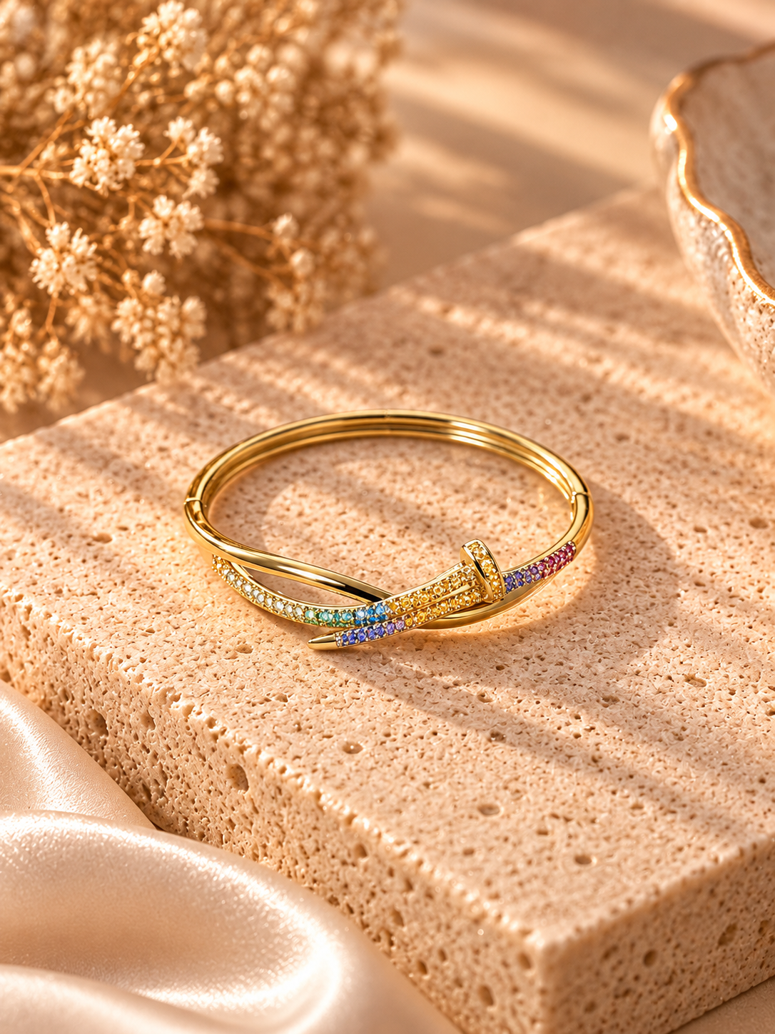 Two-Tone Crossover Bangle Bracelet