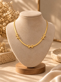 Gold Triple Bow Snake Chain Necklace