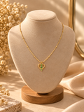 Gold Open Heart Necklace with Green Gem