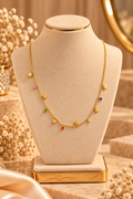 Gold Chain Necklace with Multicolor Gem Drops