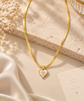 Gold Snake Chain Necklace with Heart Pendant