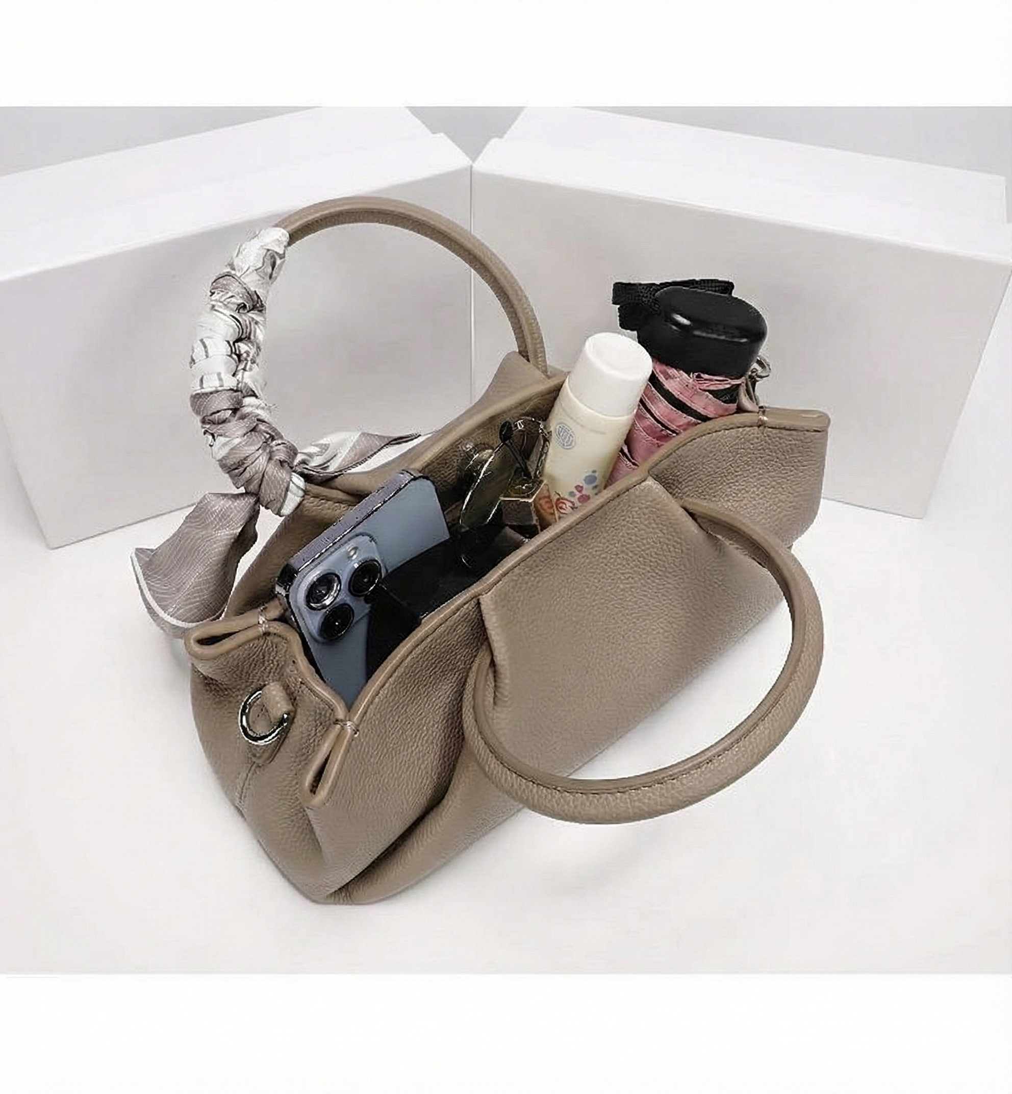 Taupe Scarf Handbag