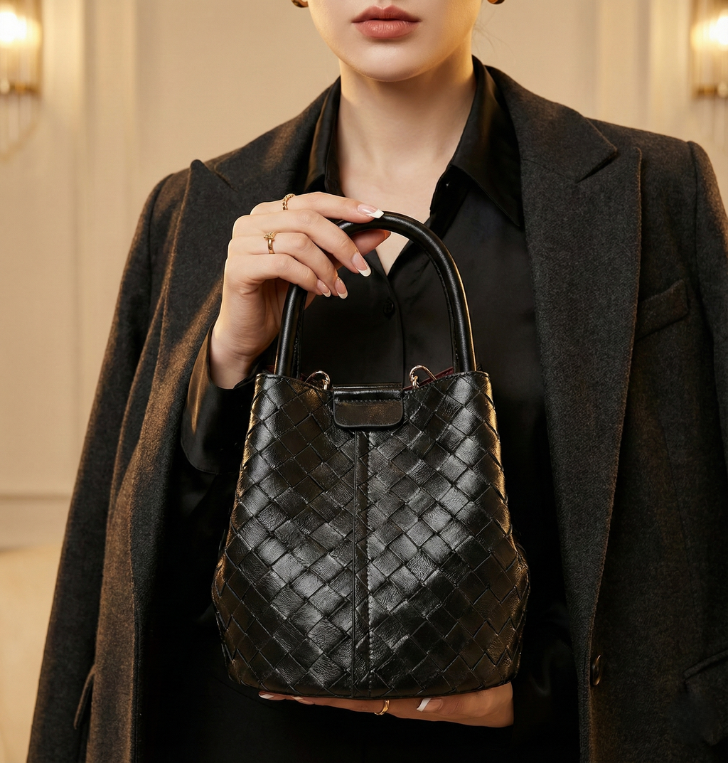 Noir Lattice Bucket Bag