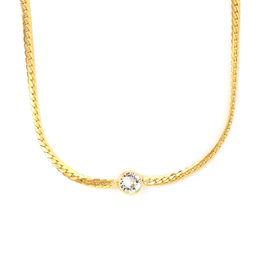 The Solitaire Curb Necklace | 18K Gold Plated