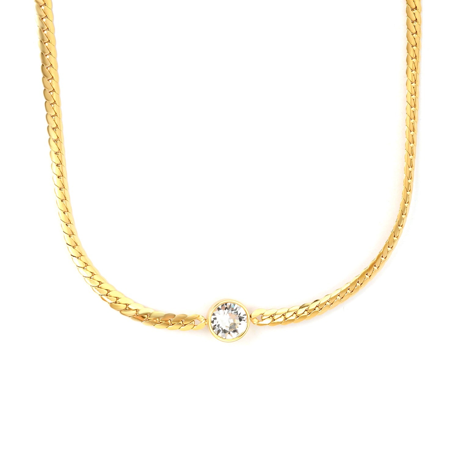 The Solitaire Curb Necklace | 18K Gold Plated