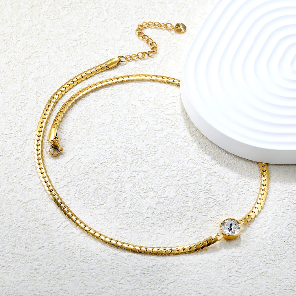 The Solitaire Curb Necklace | 18K Gold Plated
