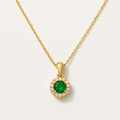 Gold Necklace with Emerald Halo Pendant